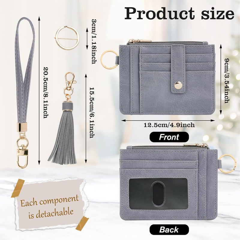 KNGITRYI Wallet, Slim RFID Credit Card Holder with Wristlet Keychain, Gray (Unisex, PU Leather, 8 Card Slots, RFID Protected, Fashion Tassel) - Image 2